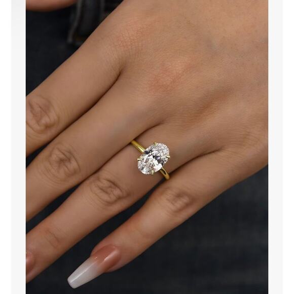 Effinny Solitaire 3 Ct Oval CZ Engagement Ring Gold Plate 925 Sz 6 - Picture 4 of 5